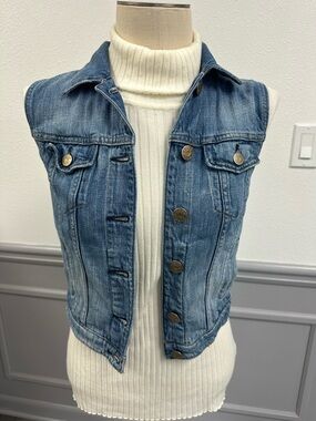 J Crew Classic Blue Sleeveless Denim Vest with Yellow Fabric Back (1022)